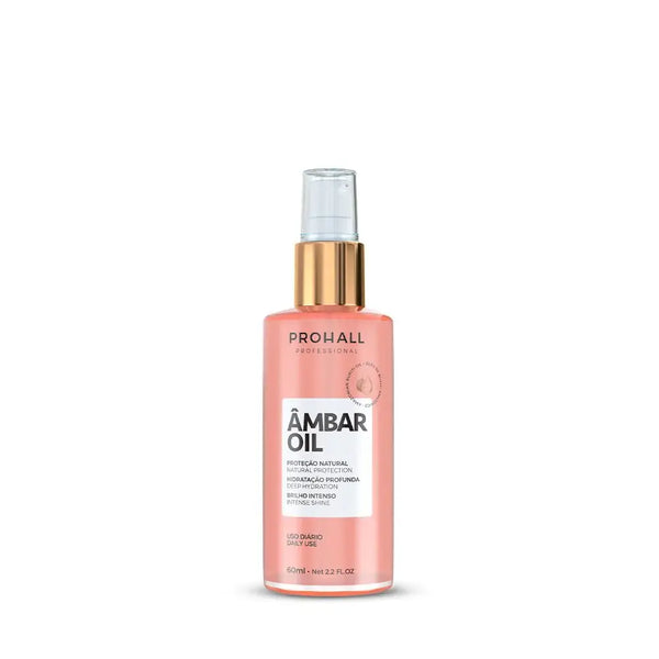 Pink bottle of Prohall Ambar Oil on a white background