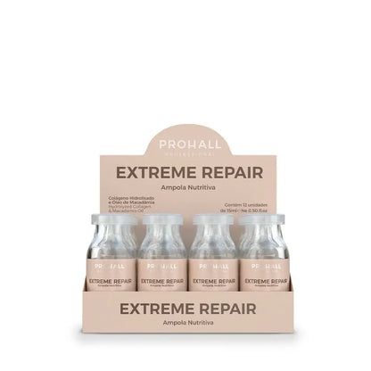 Packaging of Prohall Extreme Repair nutritional ampoules on a white background