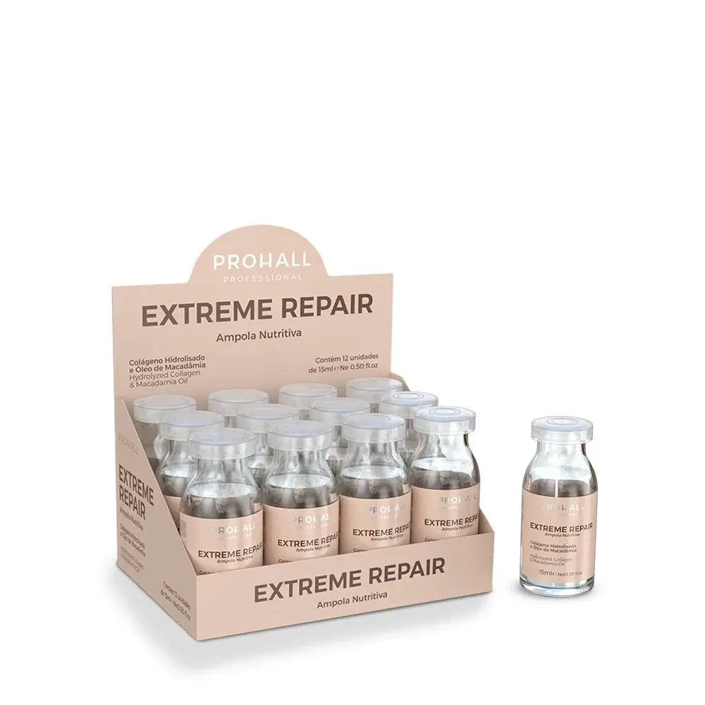 Prohall Extreme Repair ampoules packaging with bottles on a white background