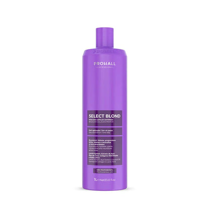 Purple bottle of Prohall Select Blond hair product on a white background
