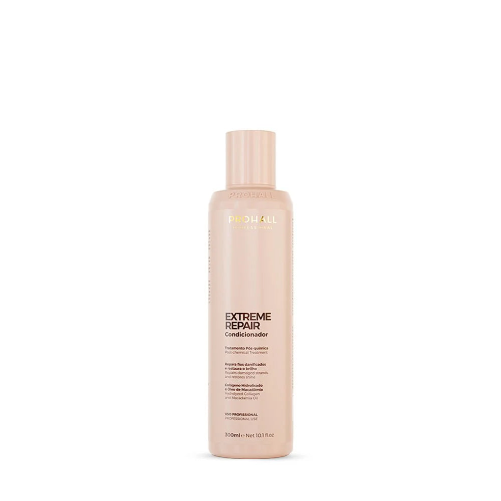 Bottle of Prosal Extreme Repair Conditioner on a white background prohall professional condicionador extreme repair 300ml