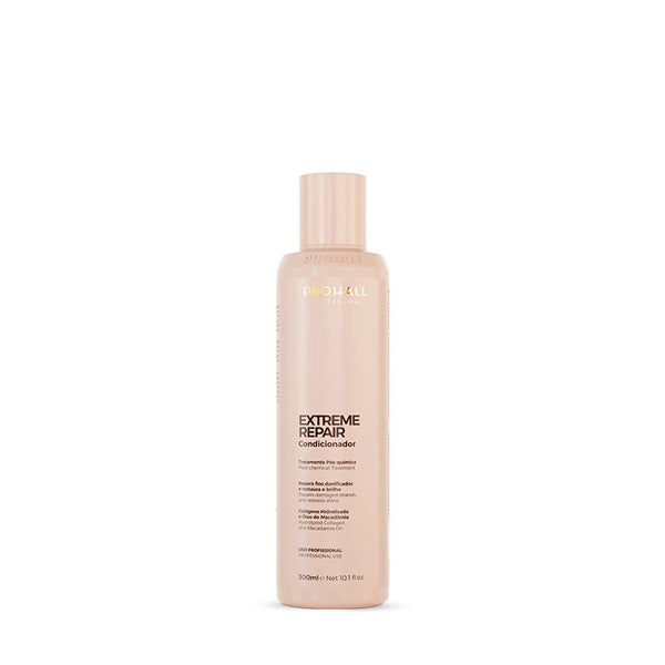 Bottle of Prosal Extreme Repair Conditioner on a white background prohall professional condicionador extreme repair 300ml