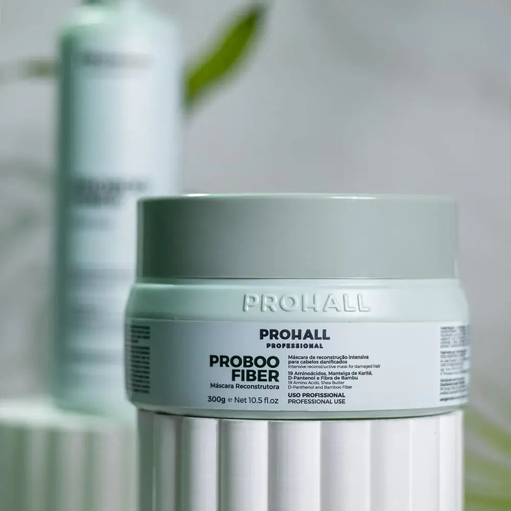 Prohall Proboo Fiber hair mask jar with a blurred background