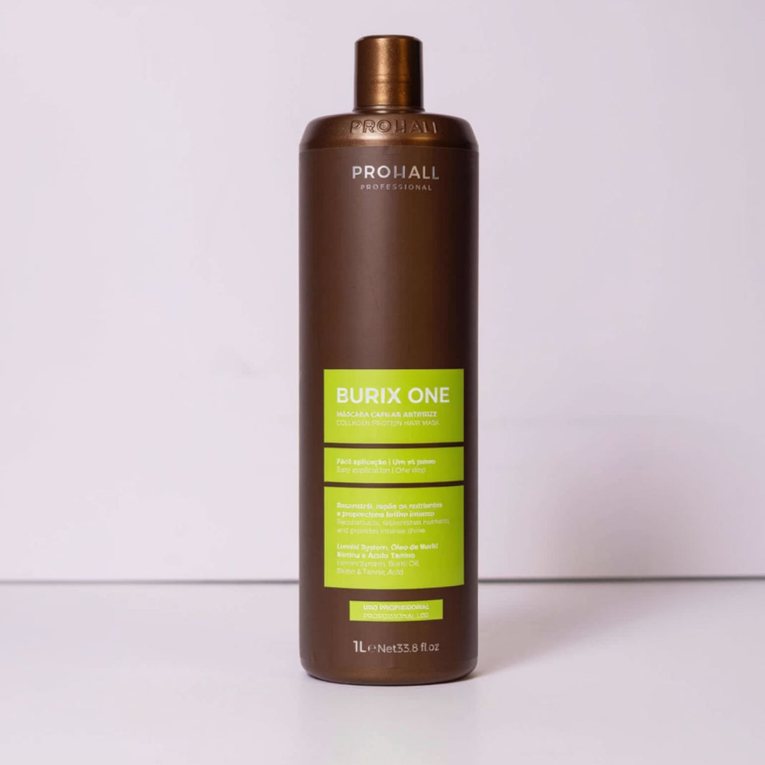Brown bottle of ProHair Burix One on a white background
